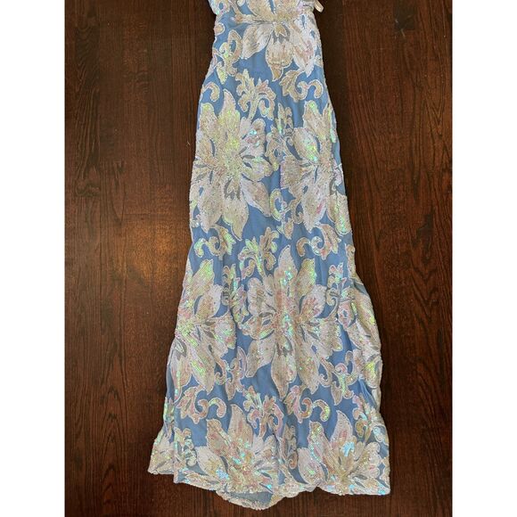 Vintage B. Darlin Blue White Open Back Sparkly Fairy Maxi Gown Size 0 - Picture 4 of 8